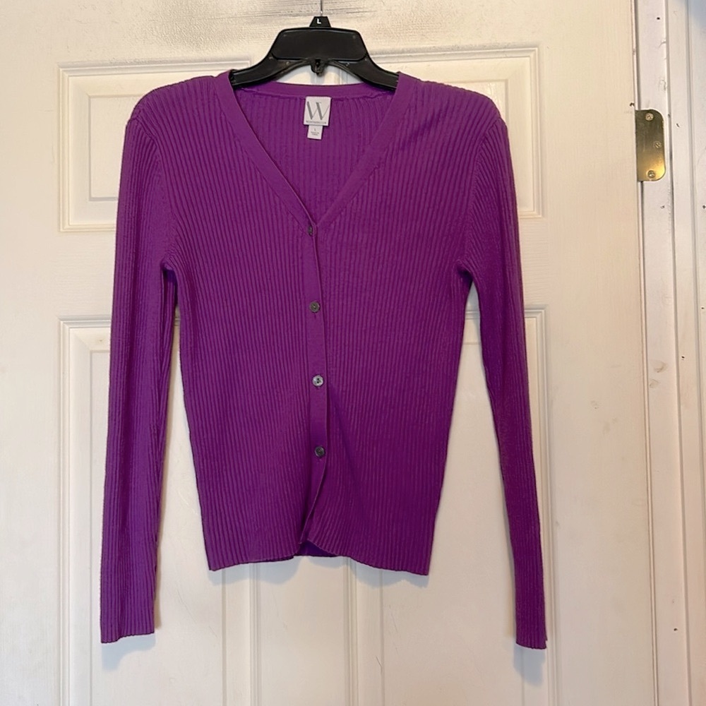 Worthington Purple V-Neck Button Down Sweater Size Large